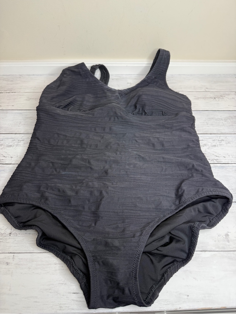 Lands' End Charcoal Textured One-Piece Swimsuit